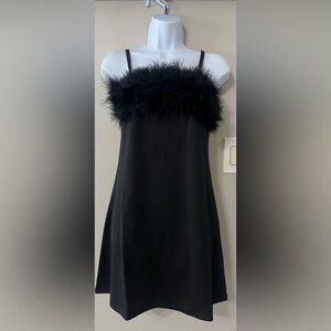 Sugar Thrillz Black Feather Trim Mini Dress NWT Y2K Coquette Babydoll Party
